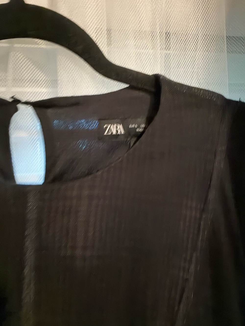 Zara Black Long Sleeve Sheer-Textured Dress